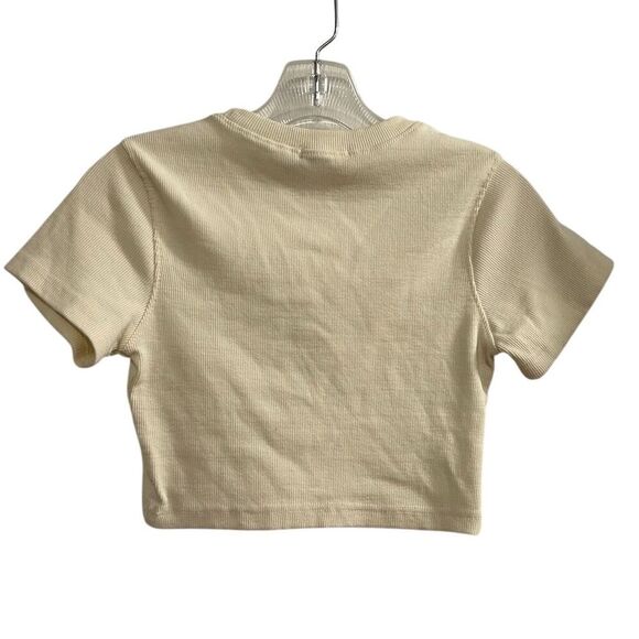 Nasty Gal Women's Beige Ribbed Crop Top Size 4 Casual Spring Tee - Picture 3 of 6